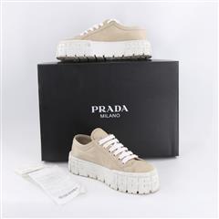 PRADA Double Wheel Nylon Gabardine Beige Sneakers Women Size 37EU